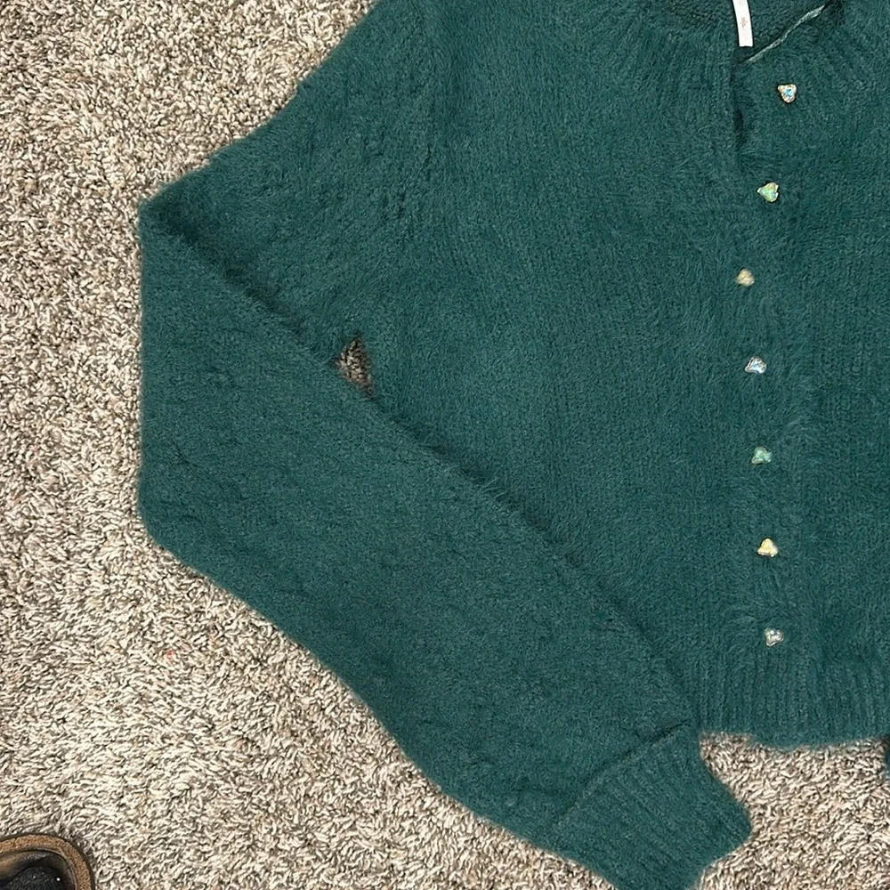 Free People Celeste Cardi Sweater Top in Uncut Emerald Small - Picture 8 of 9